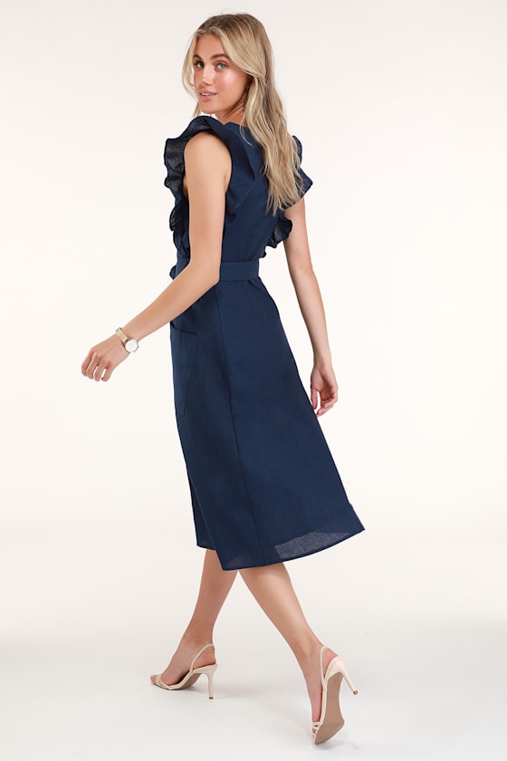 Sophie Navy Blue Button-Up Midi Dress 2