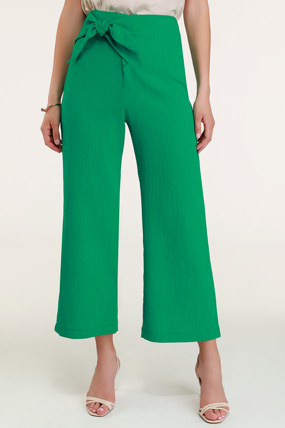emerald green wide leg trousers