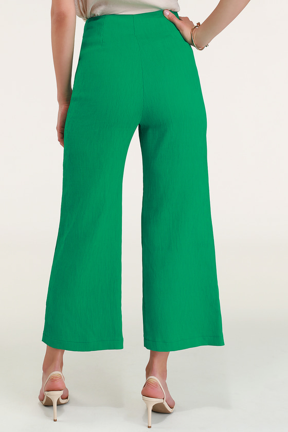 emerald green wide leg trousers