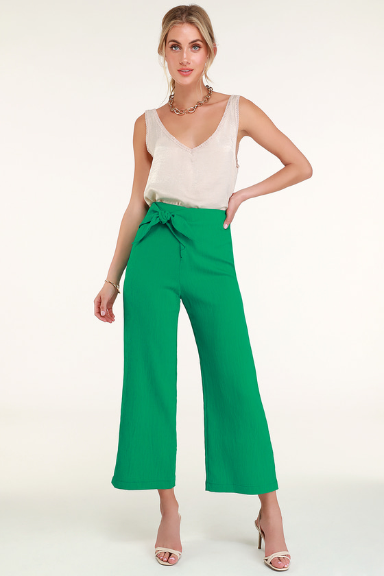 emerald green wide leg trousers