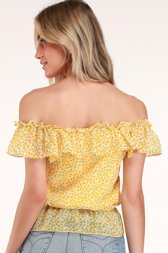 Lawton Yellow Floral Print Off-the-Shoulder Top 2