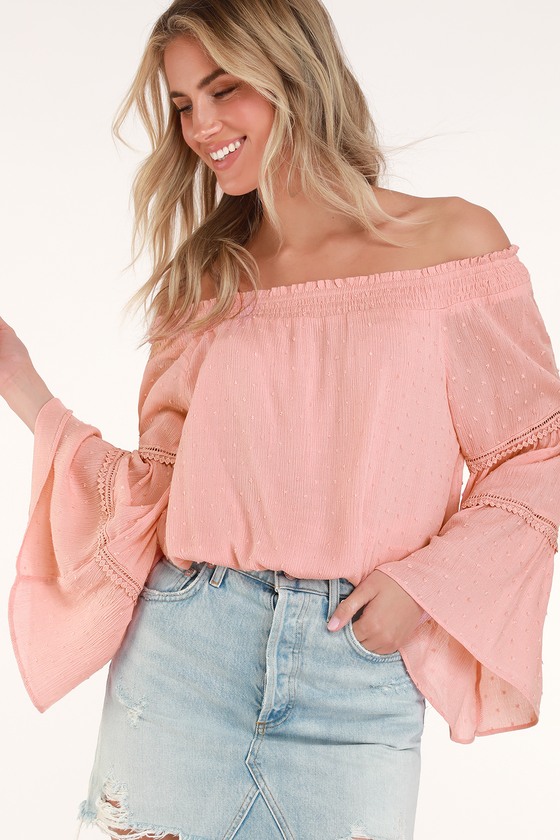 Boho Off-the-Shoulder Top - Blush Pink Top - Bell Sleeve Top - Lulus