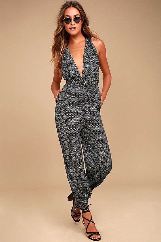 Boho Jumpsuit - Black Halter Jumpsuit - Tying Cuff Jumpsuit - Lulus