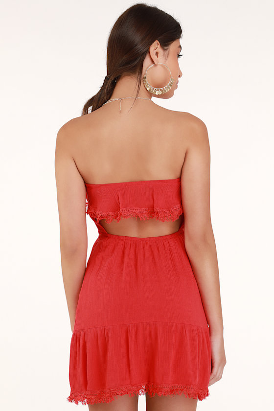 Boho Dress Red Crochet Dress Strapless Dress Mini Dress Lulus