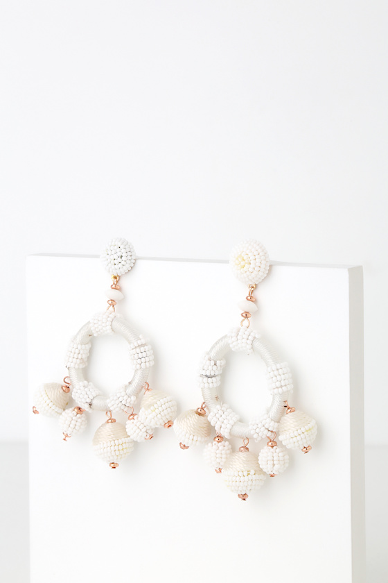 Sevan White Beaded Statement Earrings 1
