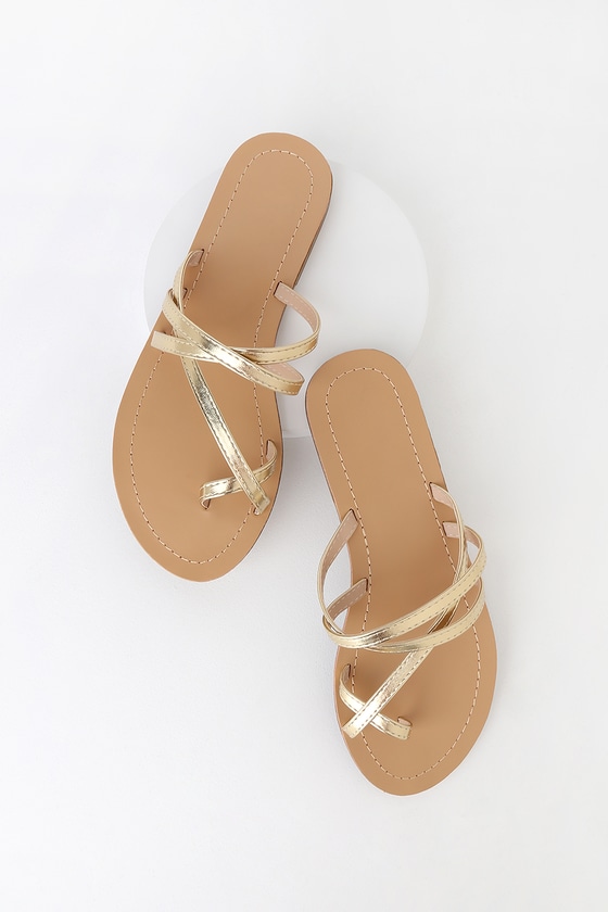 wide fit gold flat sandals