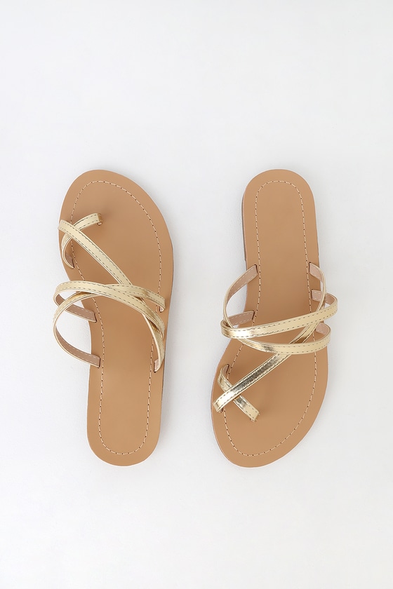 Cute Gold Sandals - Gold Flat Sandals - Gold Strappy Sandals