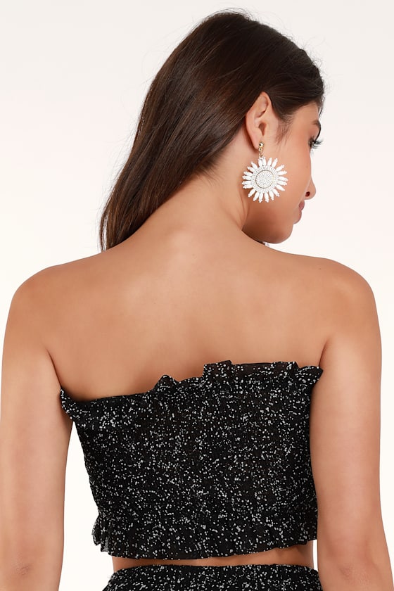 Annette Black Print Ruffled Strapless Crop Top 3