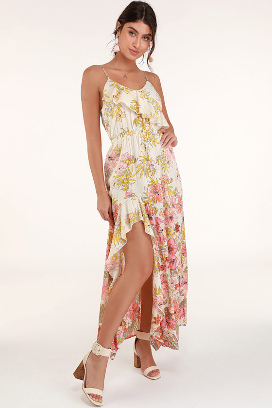 Hot Nights Beige Floral Print Ruffled Maxi Dress 2