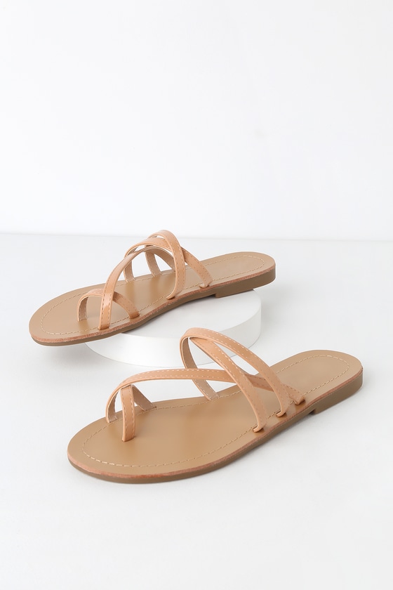 Nude patent flat sandals hotsell