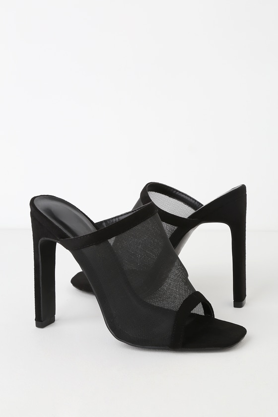 black mesh mules