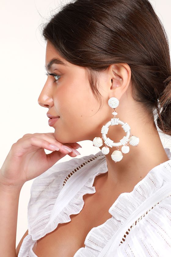 Sevan White Beaded Statement Earrings 1
