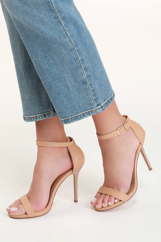 Elsi Stacked Nude Ankle Strap Heels 5