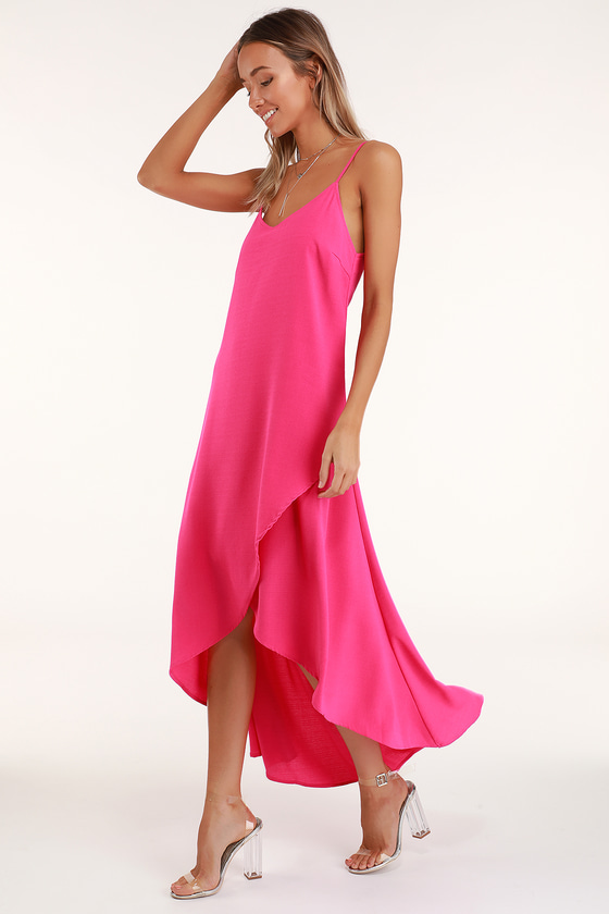 bright pink long dress