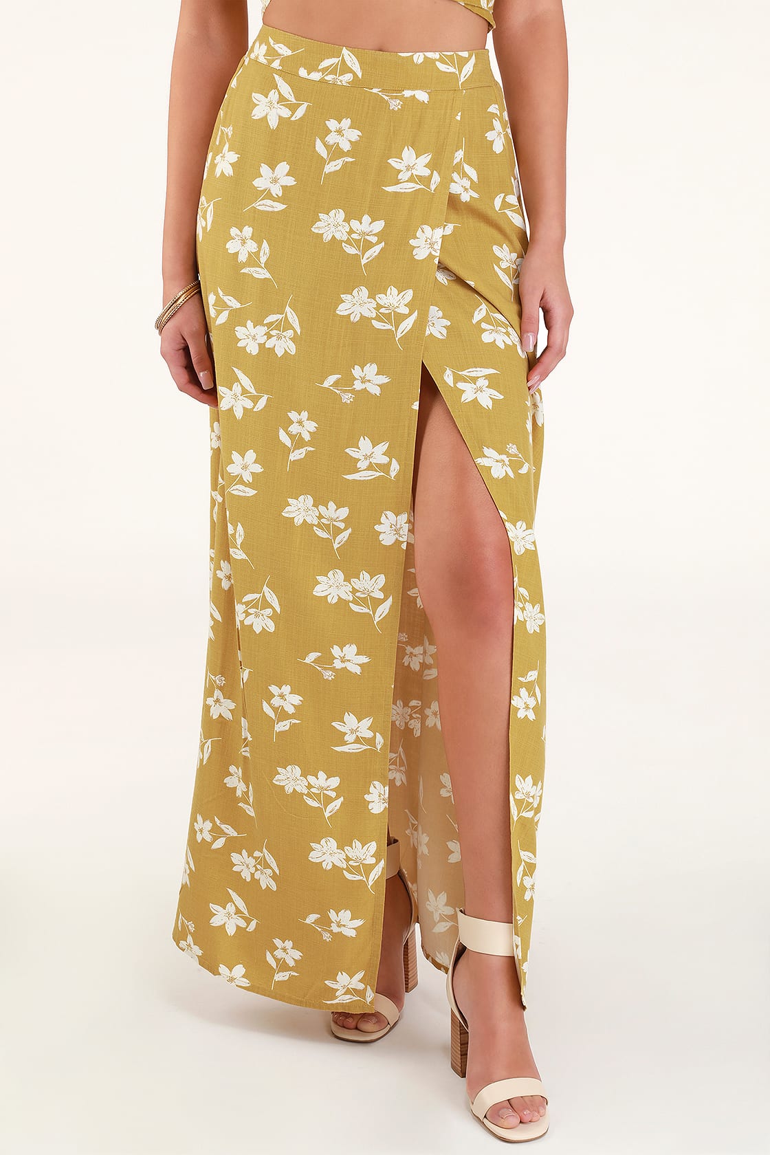 High Heights Mustard Yellow Floral Print Maxi Skirt - Lulus