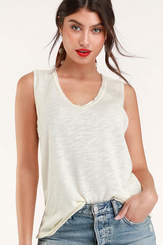 Project Social T Get to It Cream Tank Top RawEdge Tank Lulus