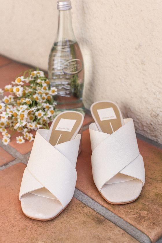 Atira Ivory Leather Peep-Toe Mules 5