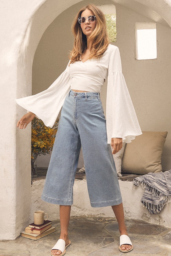 denim wide leg pants