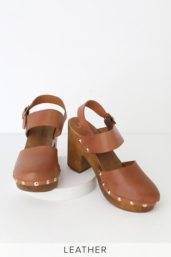 Cute Cognac Clogs - Leather Clogs - Wooden Clogs - Clog Heels - Lulus