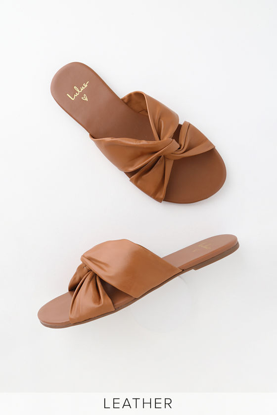 cognac leather slides