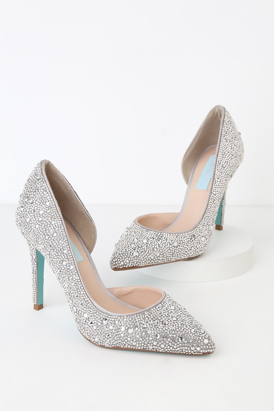 betsey johnson silver glitter heels