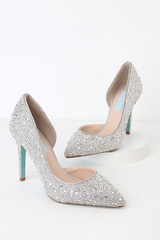 Hazil Silver Satin Rhinestone D'Orsay Pumps 3