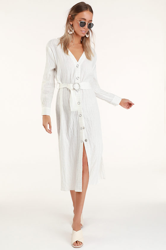Leila White Striped Button-Front Midi Dress 1