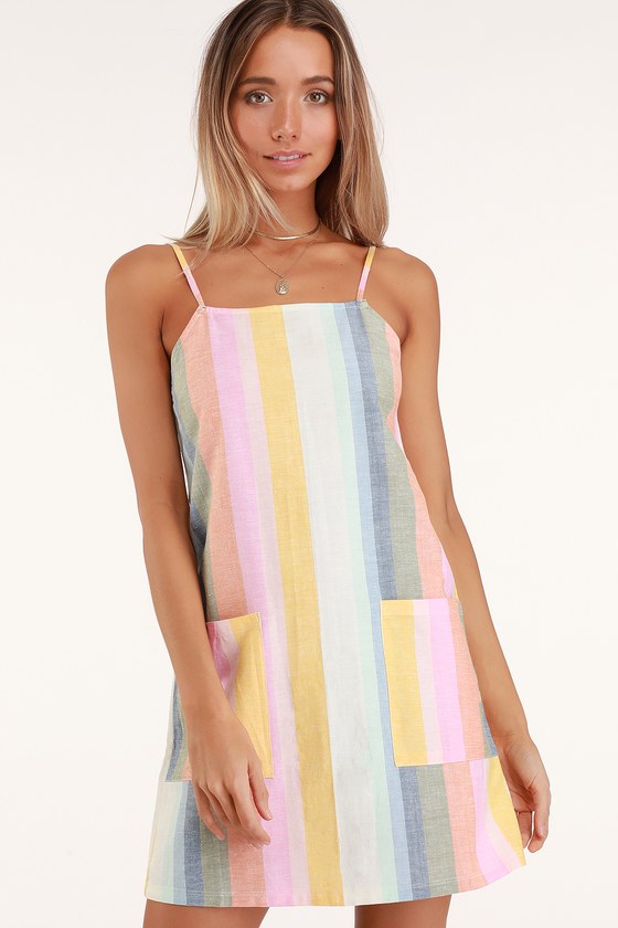 Billabong Straight Round - Multi Striped Dress - Slip Dress - Lulus