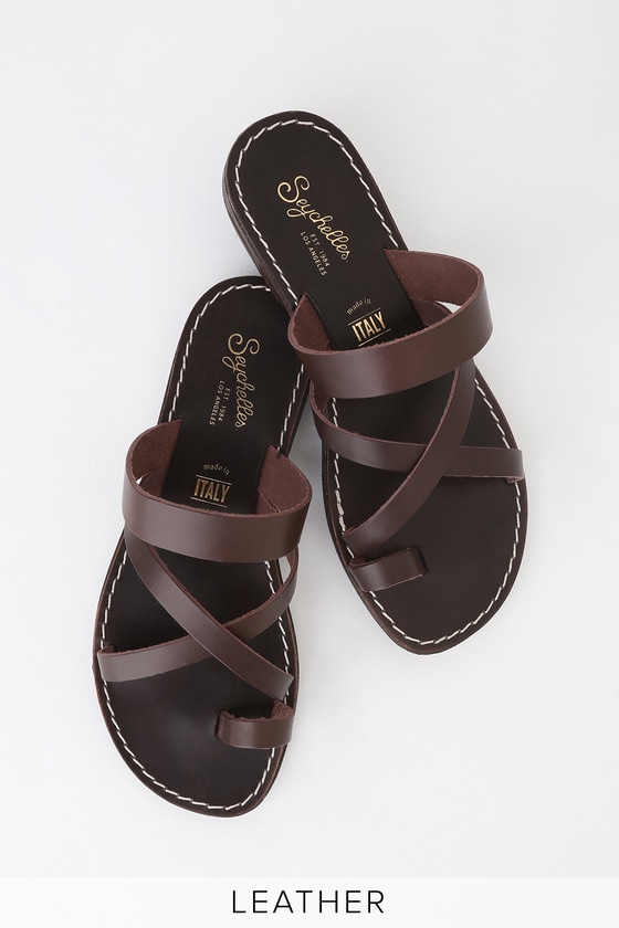 brown flat sandals leather