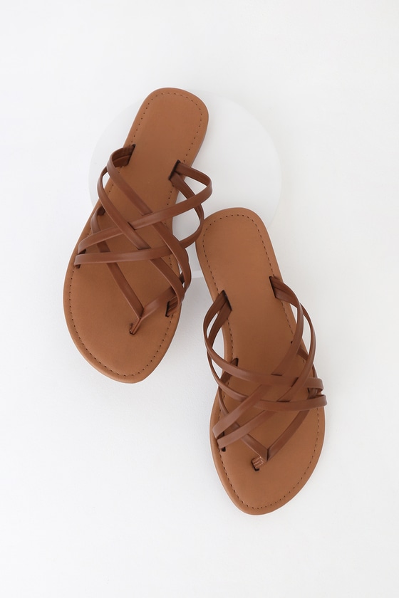 Cute Tan Thong Sandals - Strappy Sandals - Tan Flat Sandals - Lulus