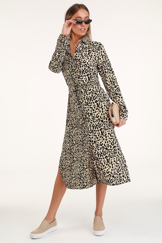 animal print shirt midi dress