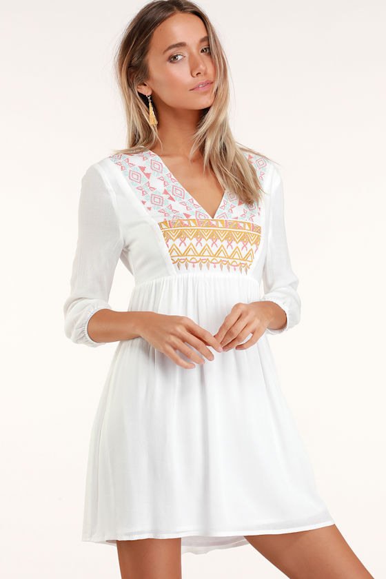 Cute White Embroidered Dress White Babydoll Dress Mini Dress Lulus
