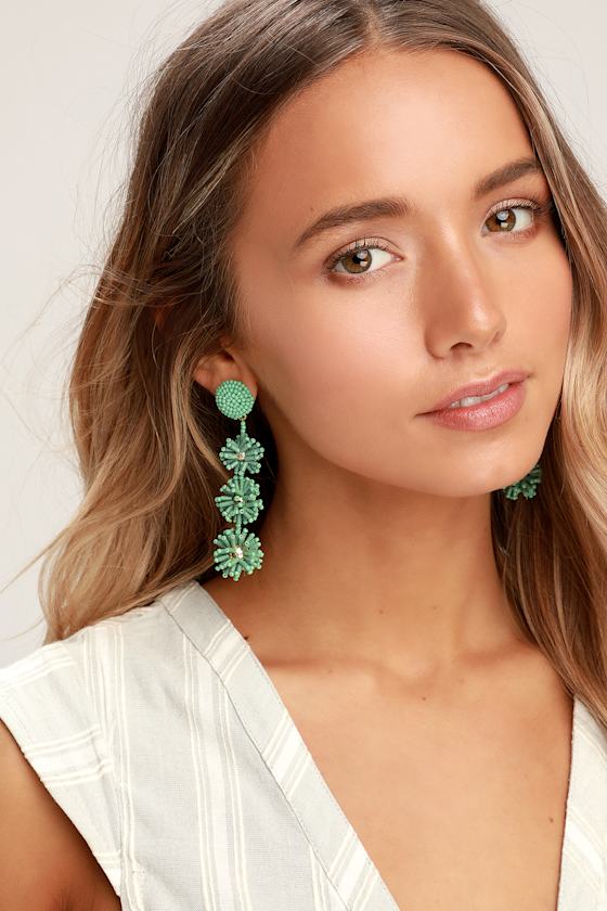 Spring Fling Green Beaded Earrings 1