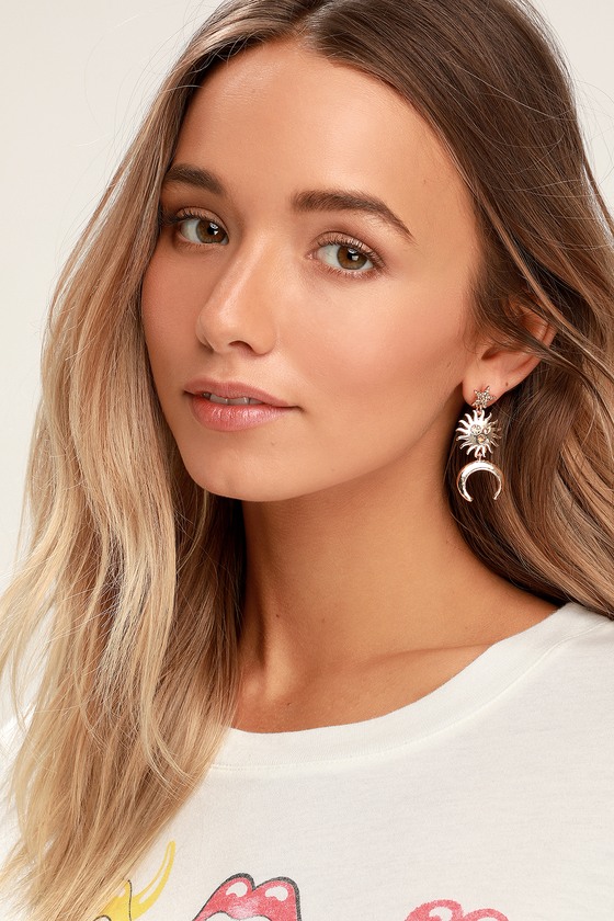 Boho Gold Earrings - Rhinestone Earrings - Sun Moon Star Earrings - Lulus