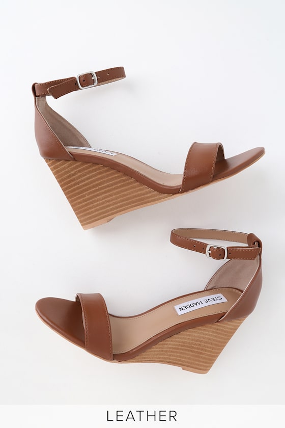 Mary Cognac Leather Wedge Sandals 3