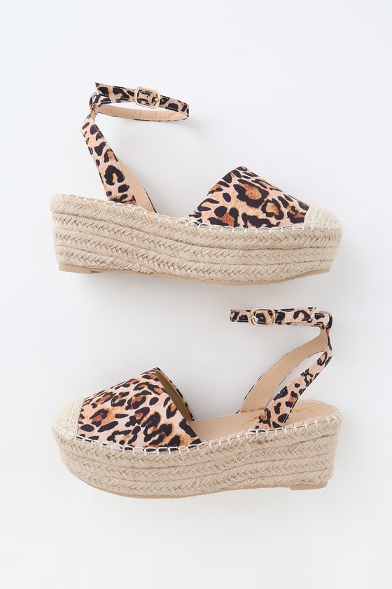 Janelle Beige Leopard Print Flatform Espadrilles