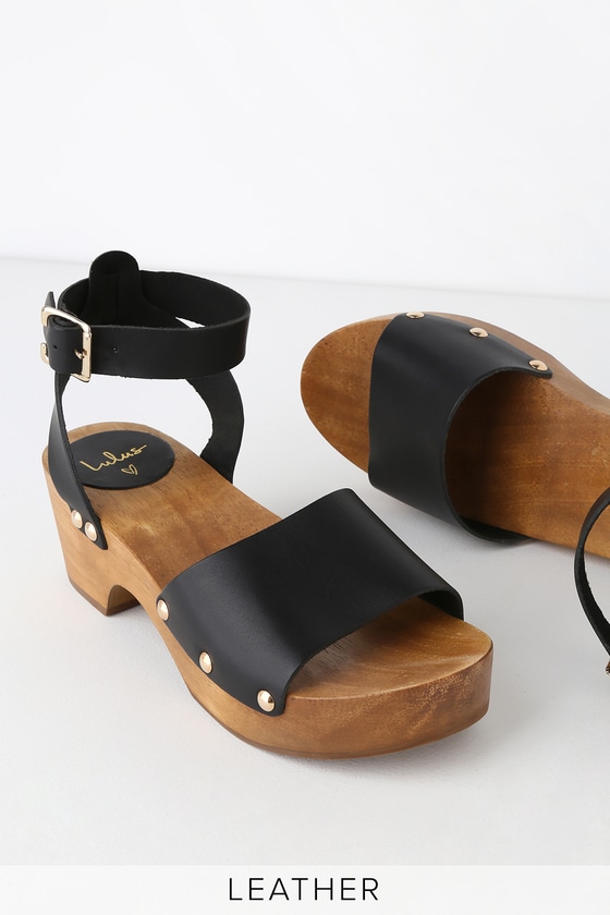 Chic Black Leather Clog Sandals - Open 