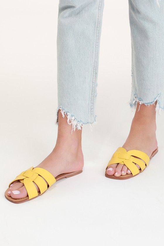 Cute Yellow Slide-On Sandals - Slide Sandals - Yellow Sandals