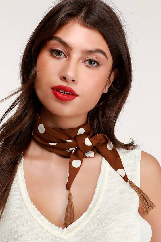 Nonna Brown Polka Dot Handkerchief Scarf 1
