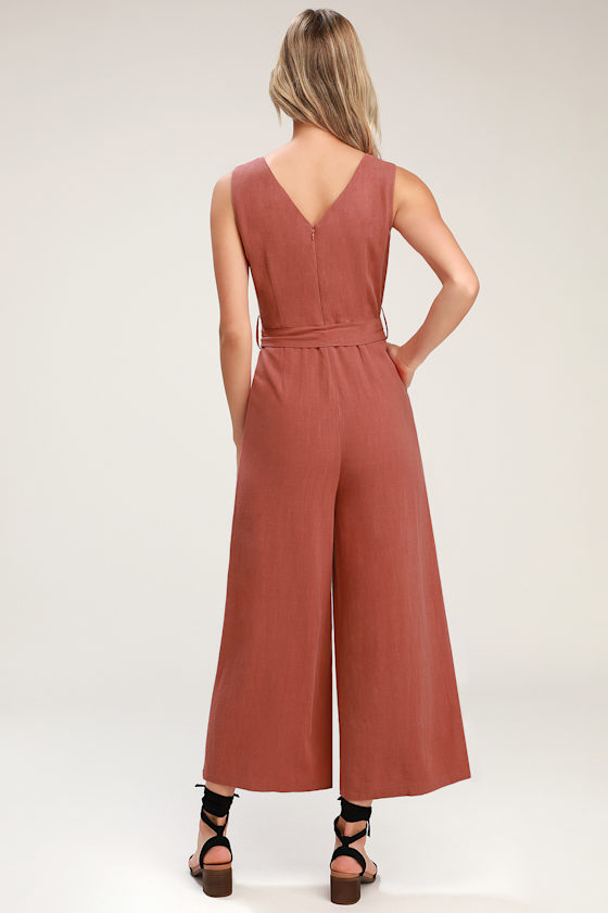 Pretty Terra Cotta Jumpsuit VNeck Jumpsuit Culotte Jumpsuit Lulus