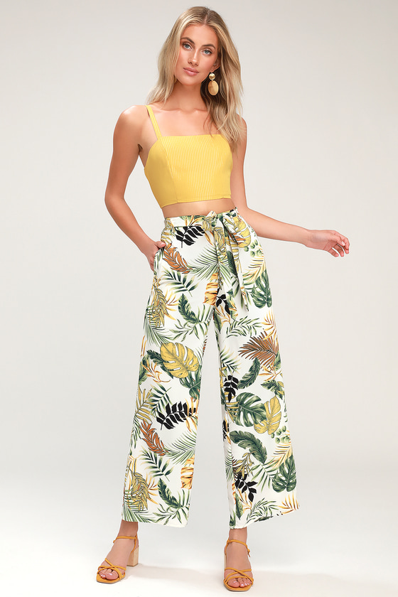 tropical print wide leg pants