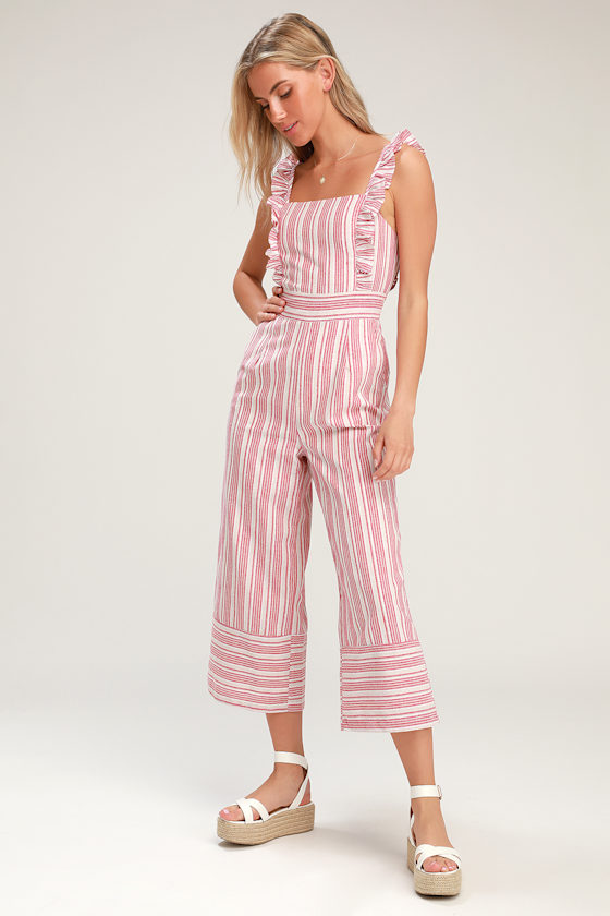 Emilia Rae White and Red Striped Ruffle Culotte Jumpsuit 2