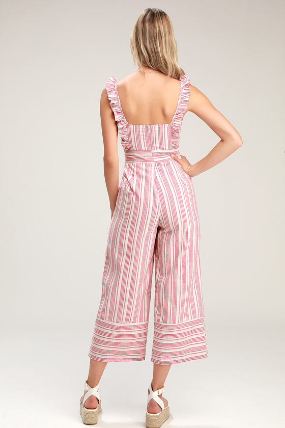 Emilia Rae White and Red Striped Ruffle Culotte Jumpsuit 4