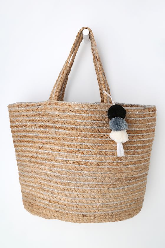 Sunlight Tan and Silver Woven Tote 1