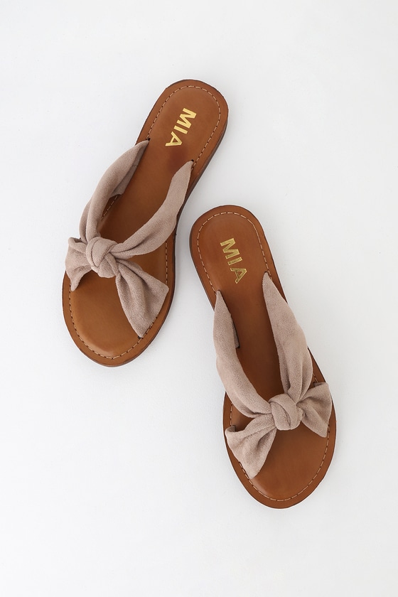 taupe slide sandals