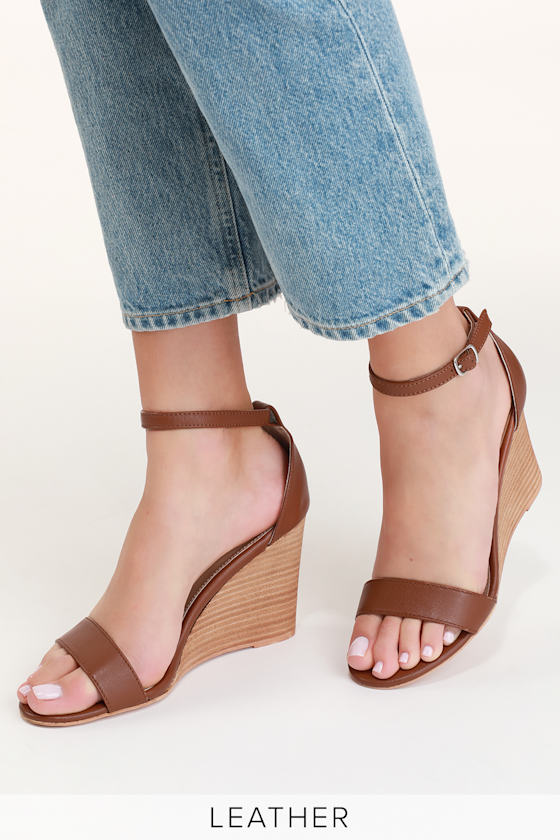 Mary Cognac Leather Wedge Sandals 2