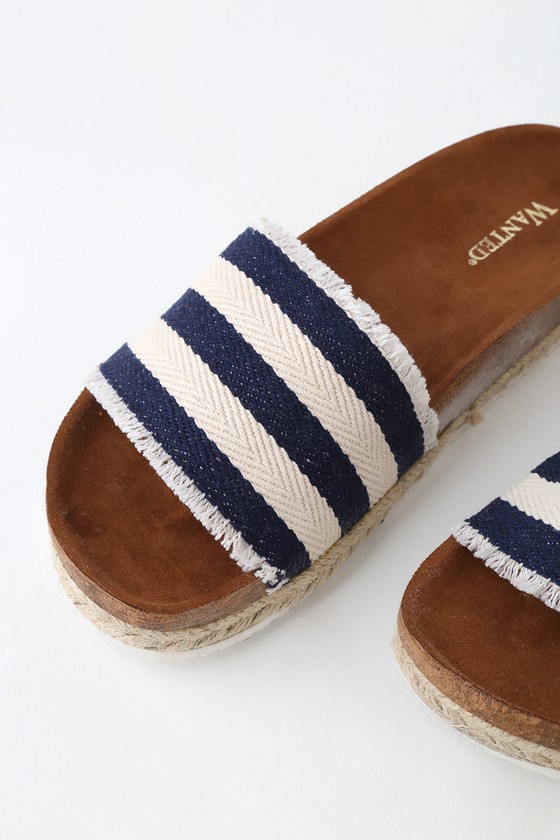 Cute Navy Blue Striped Slide Sandals - Espadrille Slides - Lulus