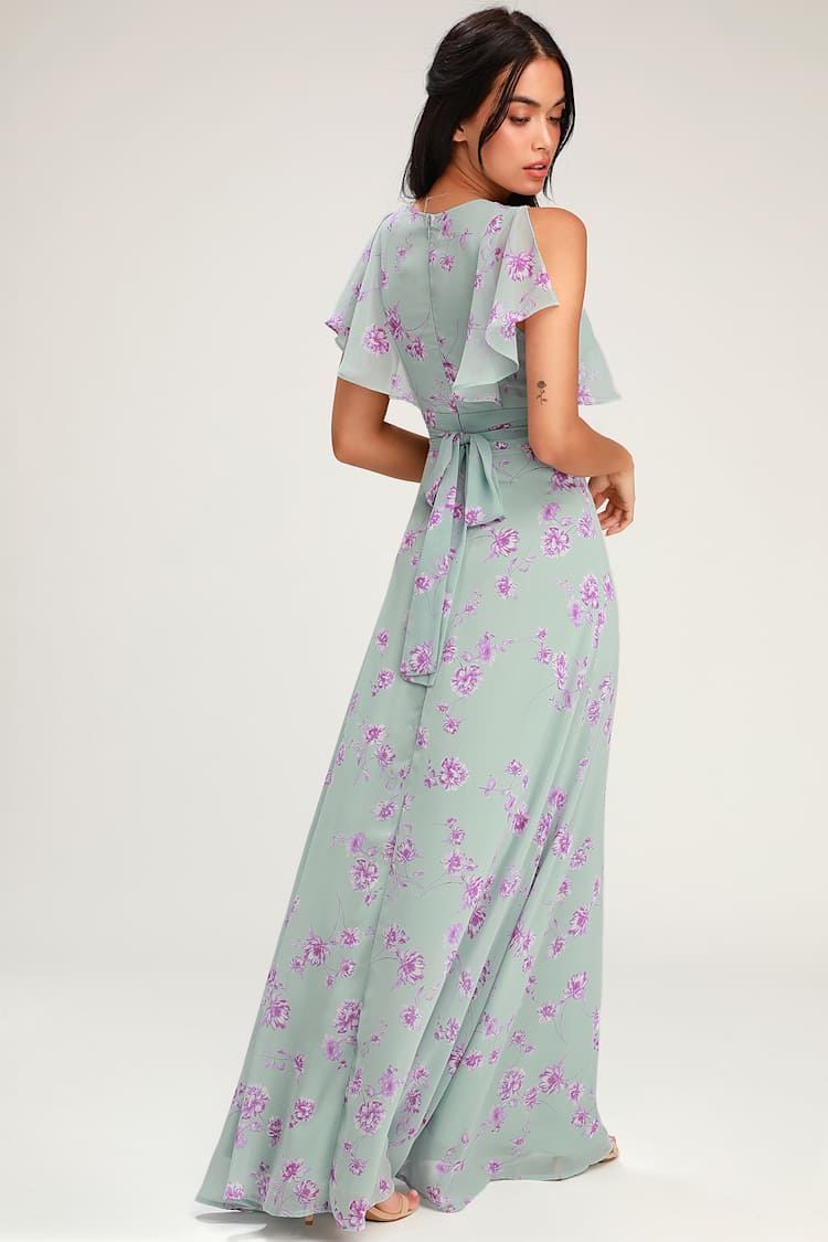 purple and green floral dress Violette Tie Halter Floral Dress in Purple Comet and Dark Green