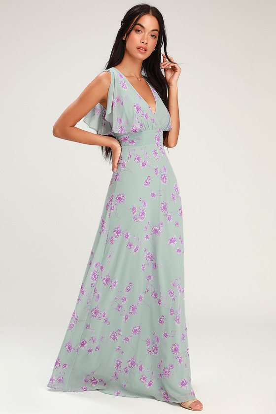 floral flutter sleeve maxi dress