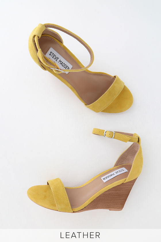 Mary Yellow Suede Leather Wedge Sandals 4